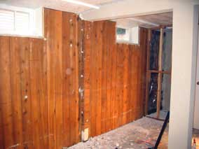 Wood paneling on west wall