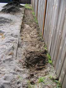 Clearing top layer of weeds, clay, gravel, and plastic