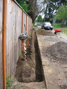 Trench progress with the post auger