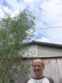 Posing with first bamboo plant in the ground