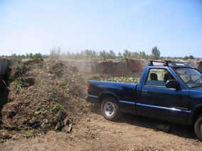 Backing up to unload weeds and brush