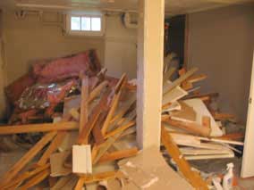 Basement demolition debris, room opened up