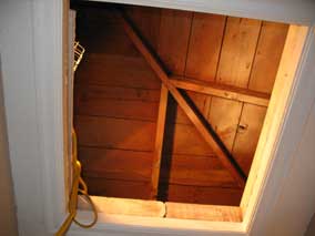 Looking up through hatch to the attic