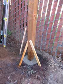 New fence post with concrete footing poured