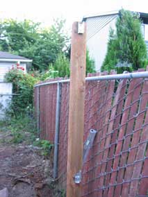 Brackets attached to fence post to hold rails