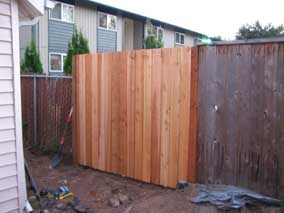 New fence section next to garage