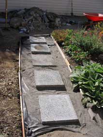 New concrete pavers laid out for walkway