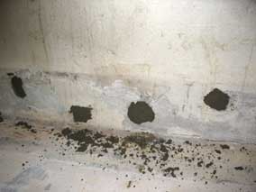 Vinyl patching compound applied to concrete wall