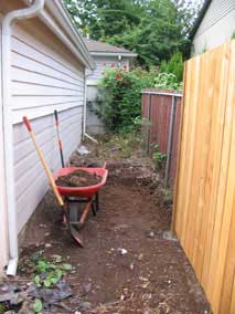 Continuing clearing out and leveling by the garage