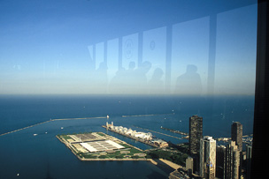 Navy Pier and water treatment plant from John Hancock Observatory