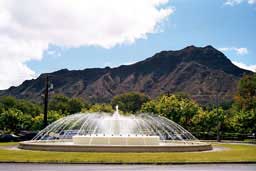 Fountain with Diamond Head in the distance