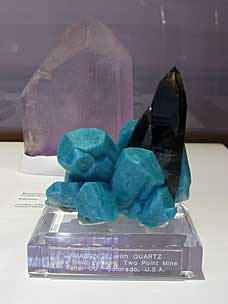 Amazonite and Smoky Quartz crystals at San Diego Natural History Museum