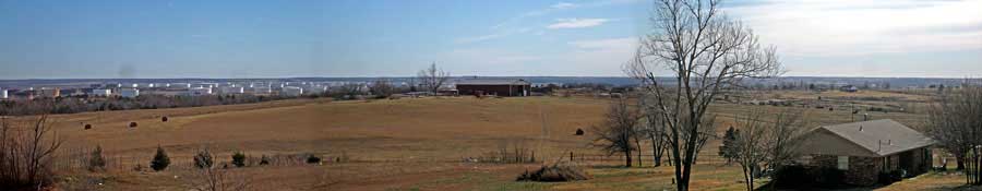 Hay farm and oil tank farms at Cushing, Oklahoma