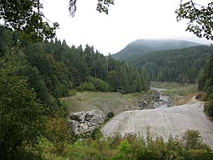 Elwha Dam spillway after removal of the dam and draining the reservoir, Elwha River, Washington