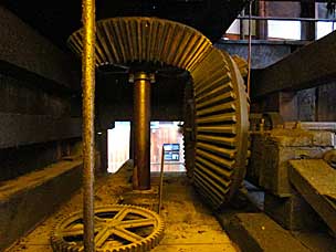 Crown gears above turbine at historic Thomas Kay Woolen Mill, Salem, Oregon