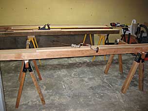 Testing bench heights with sawhorses