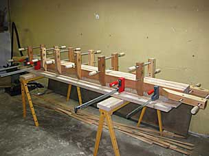 Third workbench top section glued and clamped