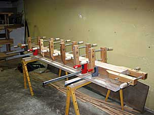 Fourth workbench top section glued and clamped