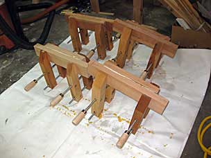 Side stretchers glued and clamped