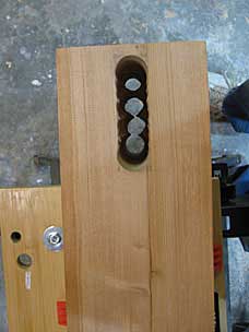 Holes drilled for through mortise