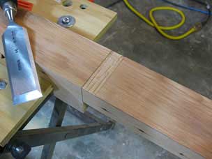 Defining tenon shoulder with chisel