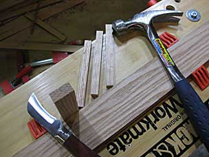 Splitting drawbore peg blanks in red oak