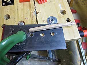 Drawbore peg blank before driving through dowel plate