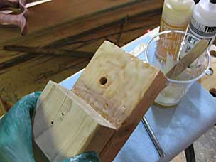 Epoxy on test tenon, with hole for drawbore peg