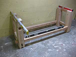 Workbench leveled with wedges