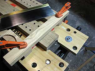 Sawing shoulder of tenon on parallel guide