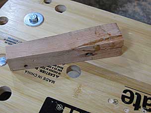 Parallel guide handle in progress, after using epoxy to reattach split chunk