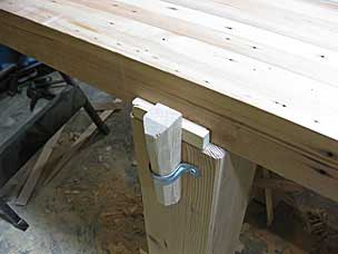 Wedges to secure workbench top