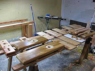 Applying polymerized tung oil finish to workbench parts