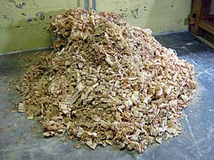 Pile of wood shavings from workbench project