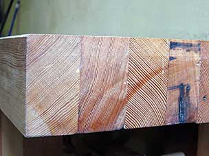 Workbench detail of old growth douglas fir annual rings