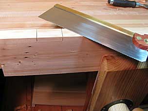 Sawing notches in sawbench top for legs