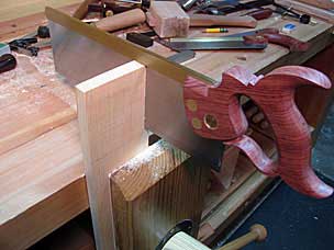 Sawing tenon for tool chest lid