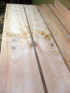 Two halves of resawn board after resawing