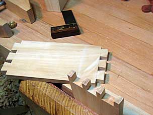 Dovetails in progress on tray sides