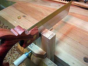 Sawing dovetails on middle tool chest tray