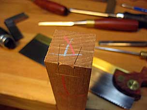 Dovetail socket marked out