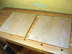 Nightstand top boards arranged before glue-up