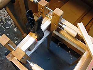 Clamping drawer kicker in place with glue