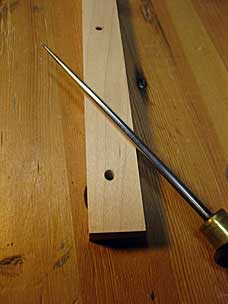 Screw hole ovaled with scratch awl, to allow for wood movement