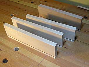 Drawer sides, back, and front crosscut and end planed