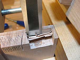 Chopping and paring waste in half blind dovetail