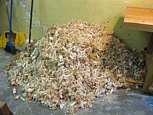 Shavings pile at end of nightstand project