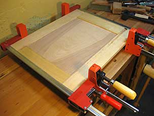 Drill press cabinet door glue-up