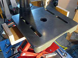 Drill press table ready to receive auxiliary table