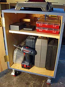 Organizing drill press cabinet